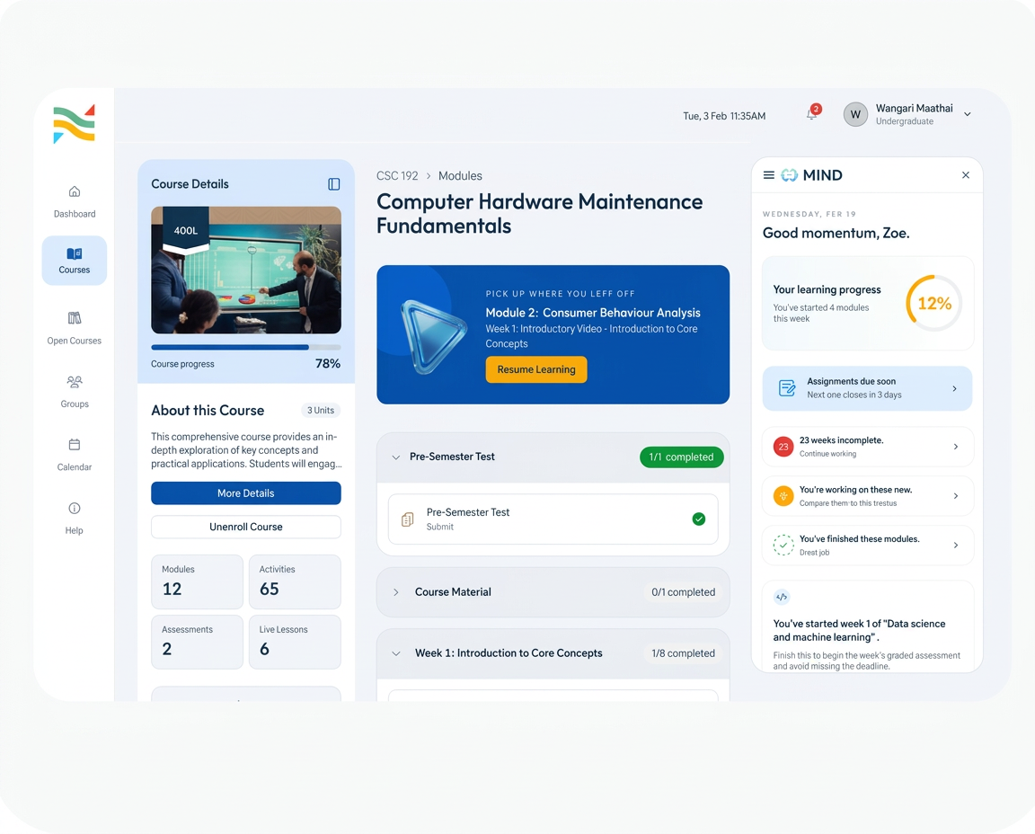 MIND study companion beside a course page